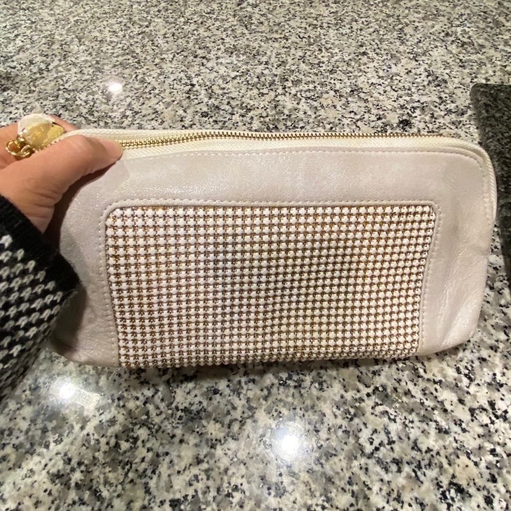 deux lux Taupe with Crystals Faux Leather Clutch